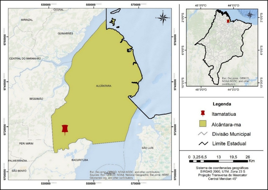 Municipality of Alcântara - MA, with the indication of the Itamatatiua Quilombo. Source: authors, 2019