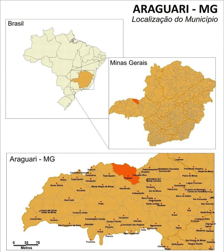 Location map of the city of Araguari, MG, Brazil